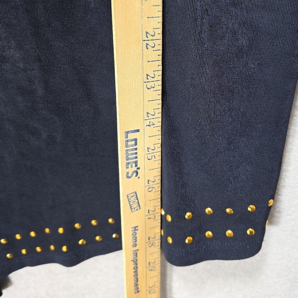 Chicos Travelers Tunic Top Women L Asymmetric Hem Gold Studded Navy Blue Size 2‎ - Picture 12 of 16